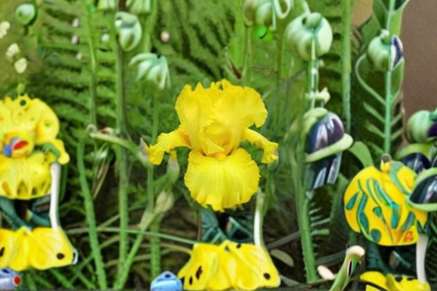 Picasso Moon Iris Live Plant - Lemon Yellow Bearded Iris - Iris germanica 'Picasso Moon' - Quart Container Perennial