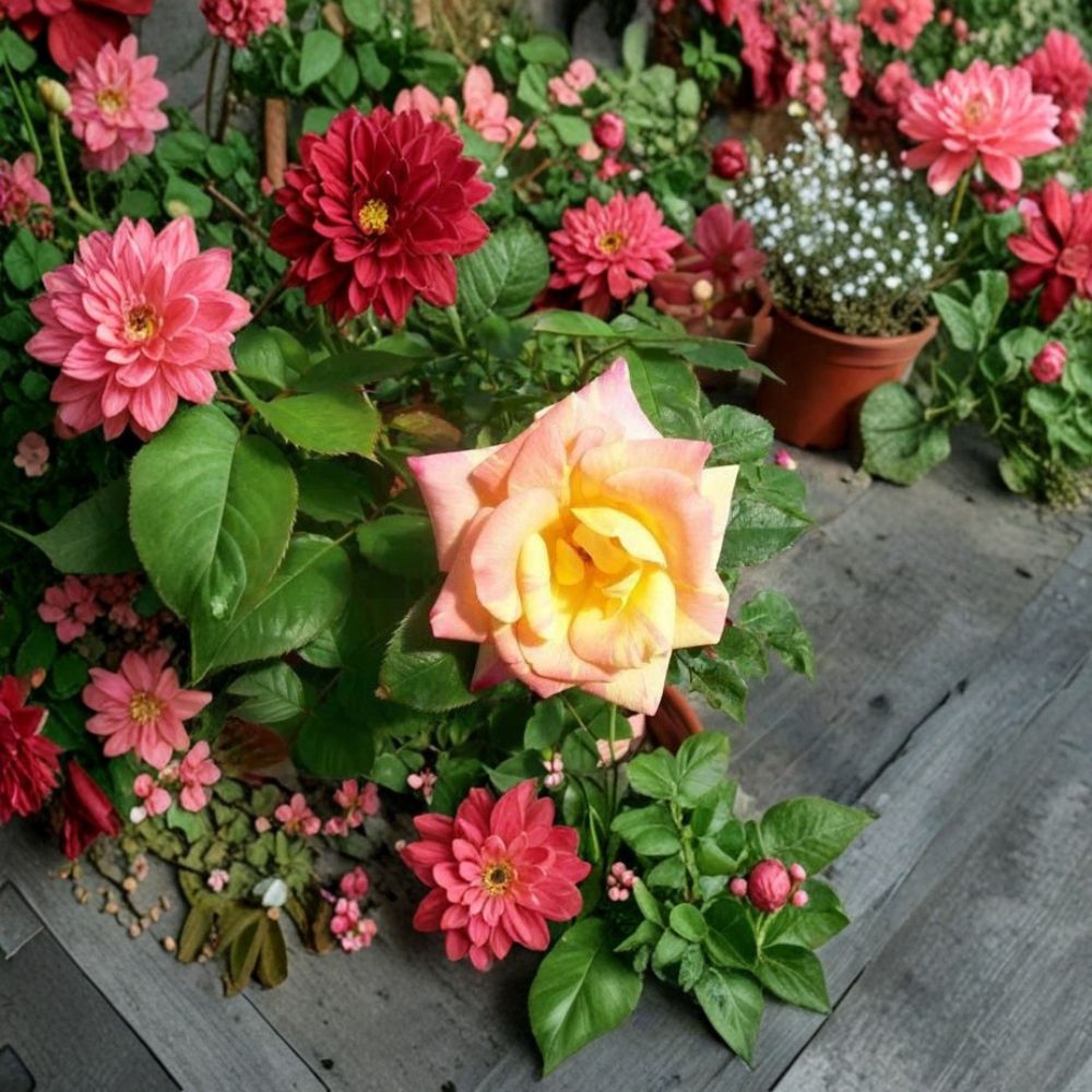 Jacob's Robe Climbing Rose Plant | 5 Gallon | Yellow Pink Red Double Bloom | Rosa hybrida | Trellis & Garden Friendly