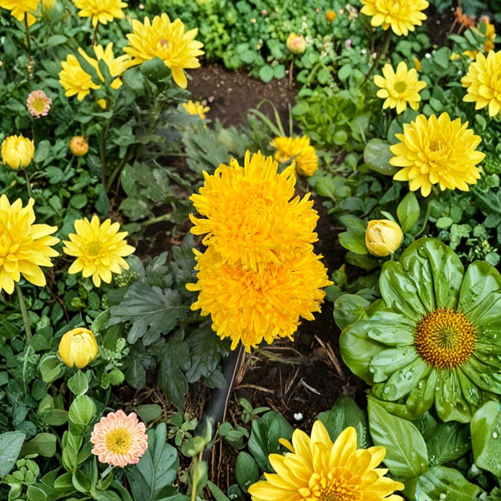 Golden Crown Chrysanthemum Live Plant | Large Yellow Blooms | Chrysanthemum morifolium | Potted Perennial for Garden & Patio