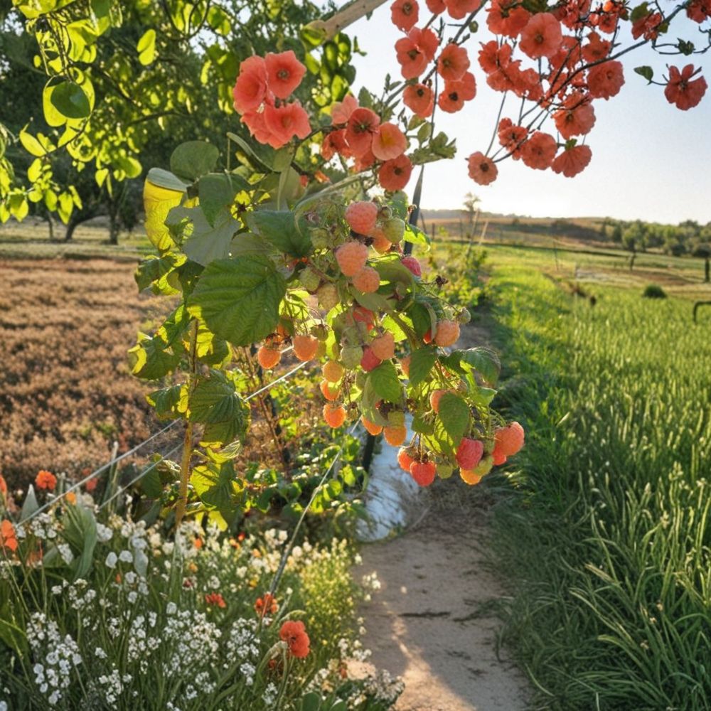 Double Gold Raspberry Plant - Live Rooted Everbearing Berry - Rubus idaeus - Champagne Color, Self-Pollinating, Zones 5-8