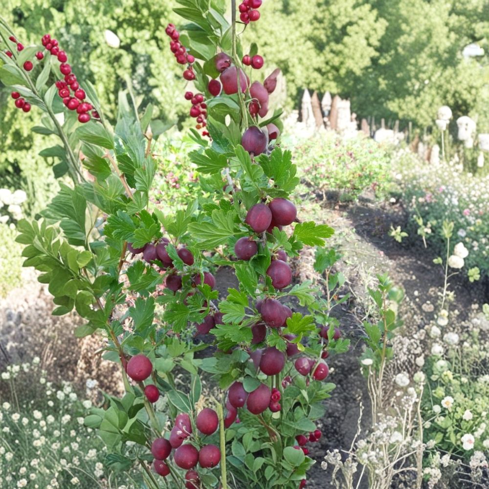 Hinnomaki Red Gooseberry Plant - Live Rooted Edible Shrub | Self-Pollinating | Ribes uva-crispa | Sweet Red Berries | Zones 3-7
