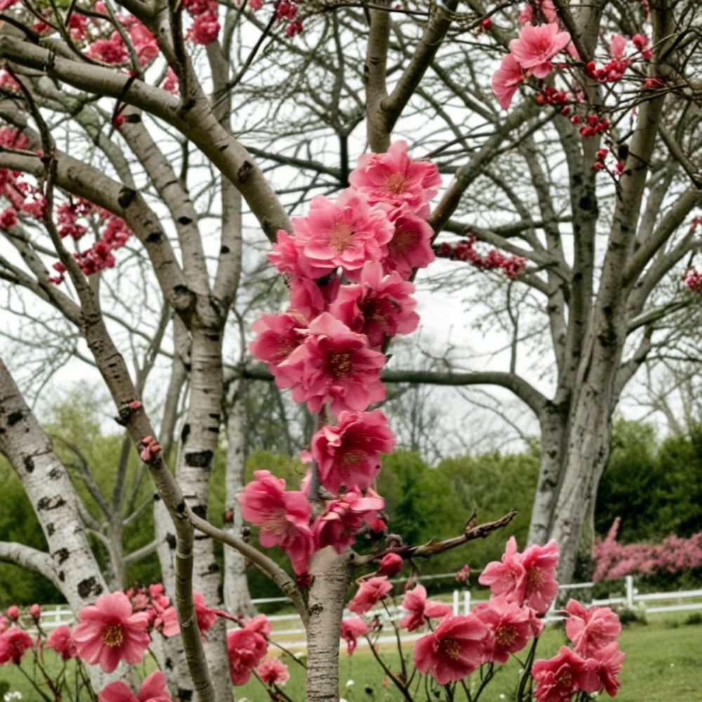 Crimson Cascade Weeping Flowering Peach Tree Live Plant | Prunus persica | Double Red Pink Blossoms | Ornamental Garden Favorite