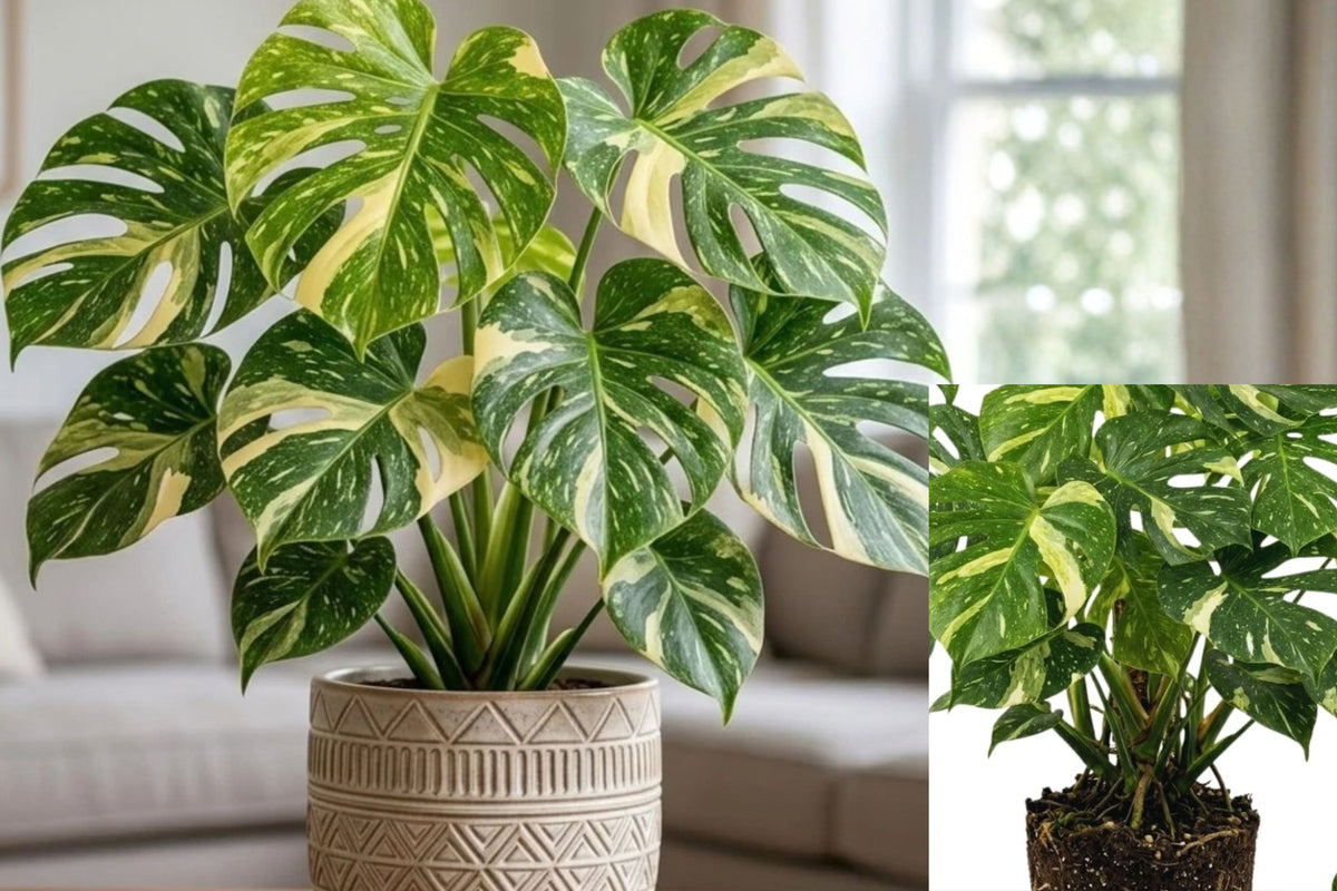 Variegated Monstera Live Plant – 5–7 Inches Tall – Monstera sp.