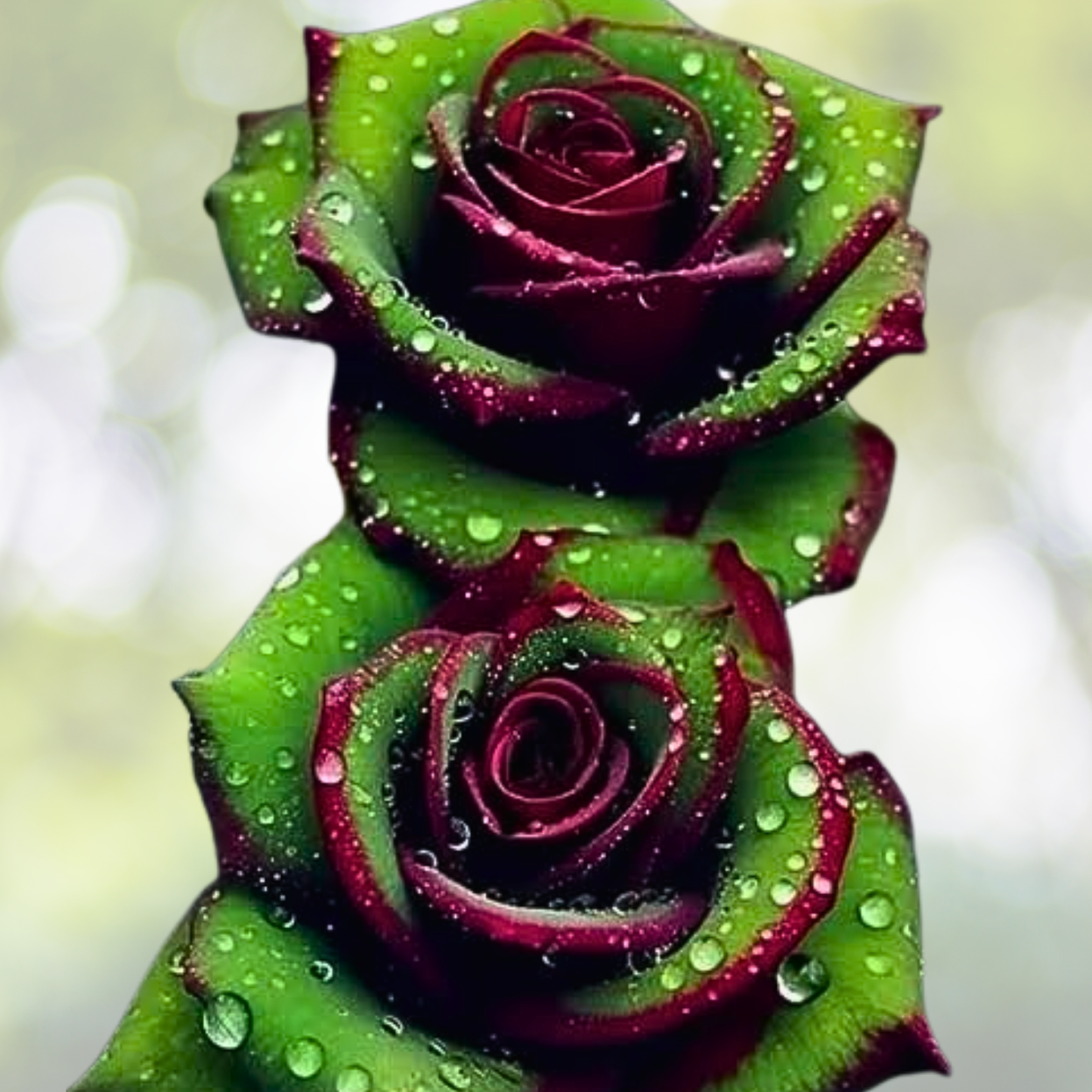 20pcs Ruby Green Twin Roses - Non-GMO Unique Variegated Flowering Plants - Rosa spp.