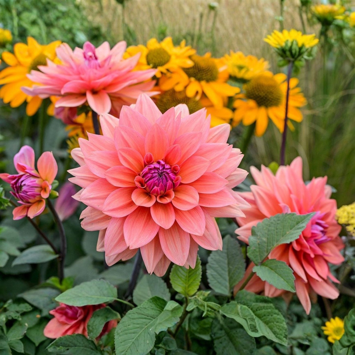 Dahlia Plant Bulb Tuber Live Pink Yellow Variegated 'Pacific Ocean' Full Sun Deer Resistant Cut Flower