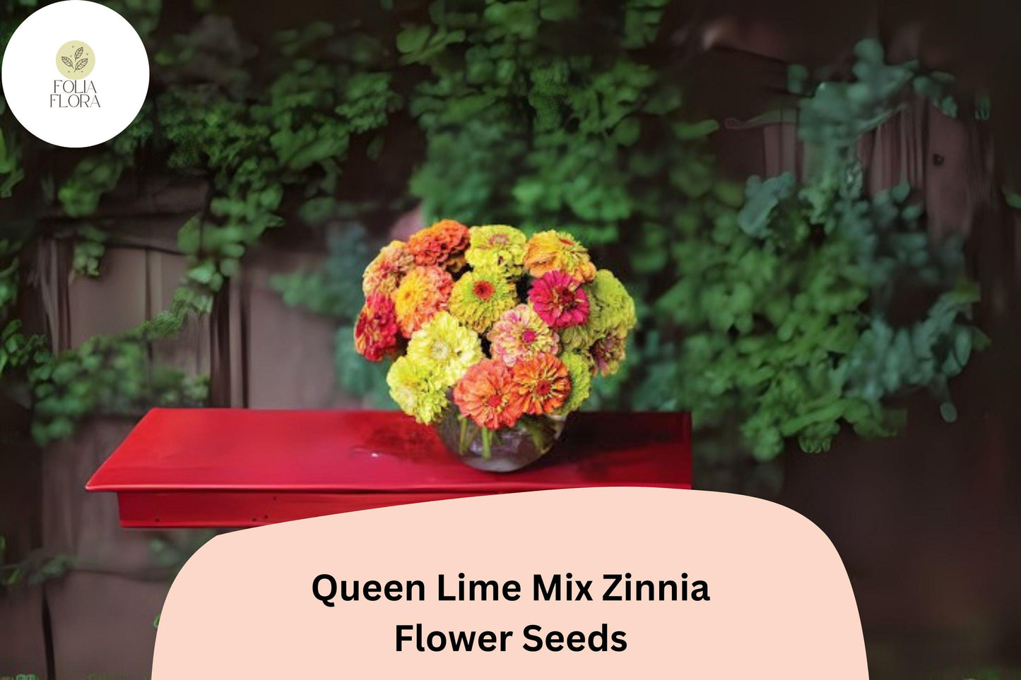Queen Lime Mix Zinnia Seeds - 100+ Non-GMO, Red, Peach & Green Blooms - Zinnia elegans