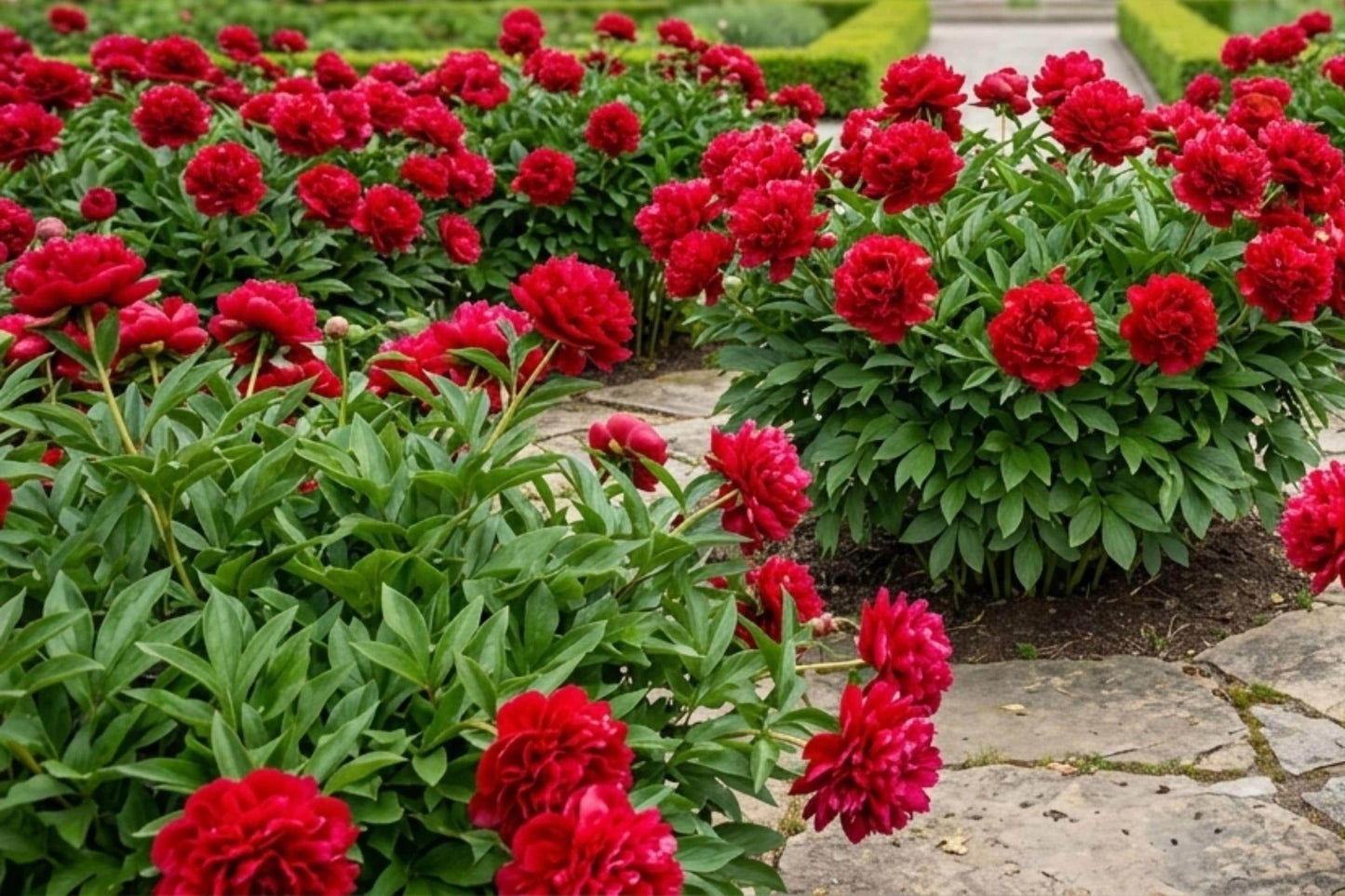 Double Peony Bulb Plant - Cranberry Red Flowers - Paeonia lactiflora 'Karl Rosenfield' - Perennial Garden Bulb