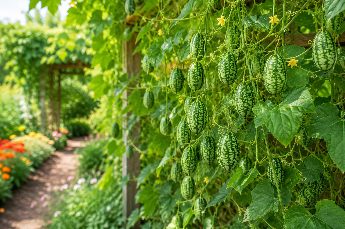 Mexican Sour Gherkin Seeds - 100 Count Cucamelon Seeds - Easy Grow Cucumis anguria - Unique Mini Cucumber Flavor