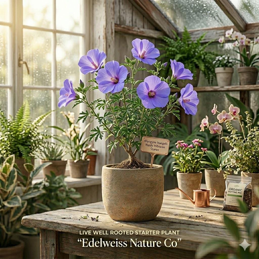 Alyogyne Huegelii Blue Hibiscus Live Starter Plant | Ornamental Flowering Shrub | Drought Tolerant | Pollinator Friendly