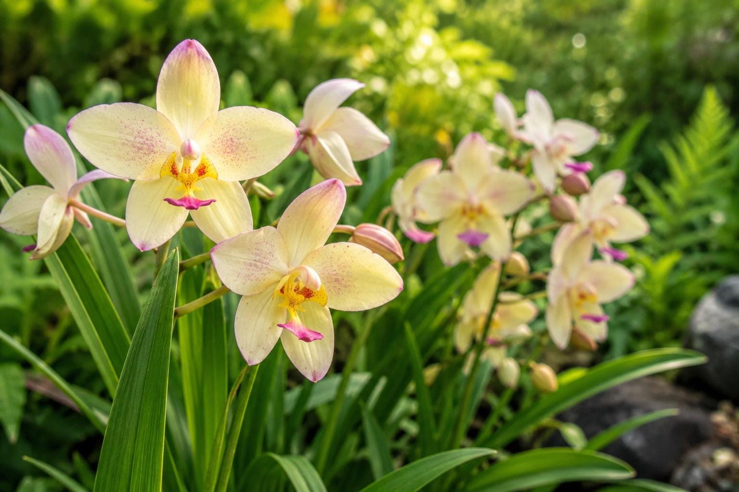 Yellow Ground Orchid Plant - Terrestrial Variety for Shade Garden - Dendrobium spp. - Easy to Grow, Vibrant Yellow Blooms