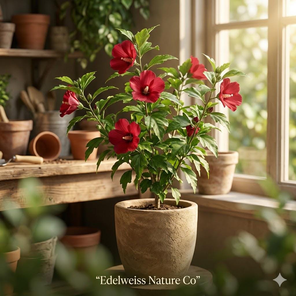 Red Althea Rose of Sharon Hibiscus Plant | 12-24" Bare Root Live Shrub | Hibiscus syriacus | Vibrant Red Flowers