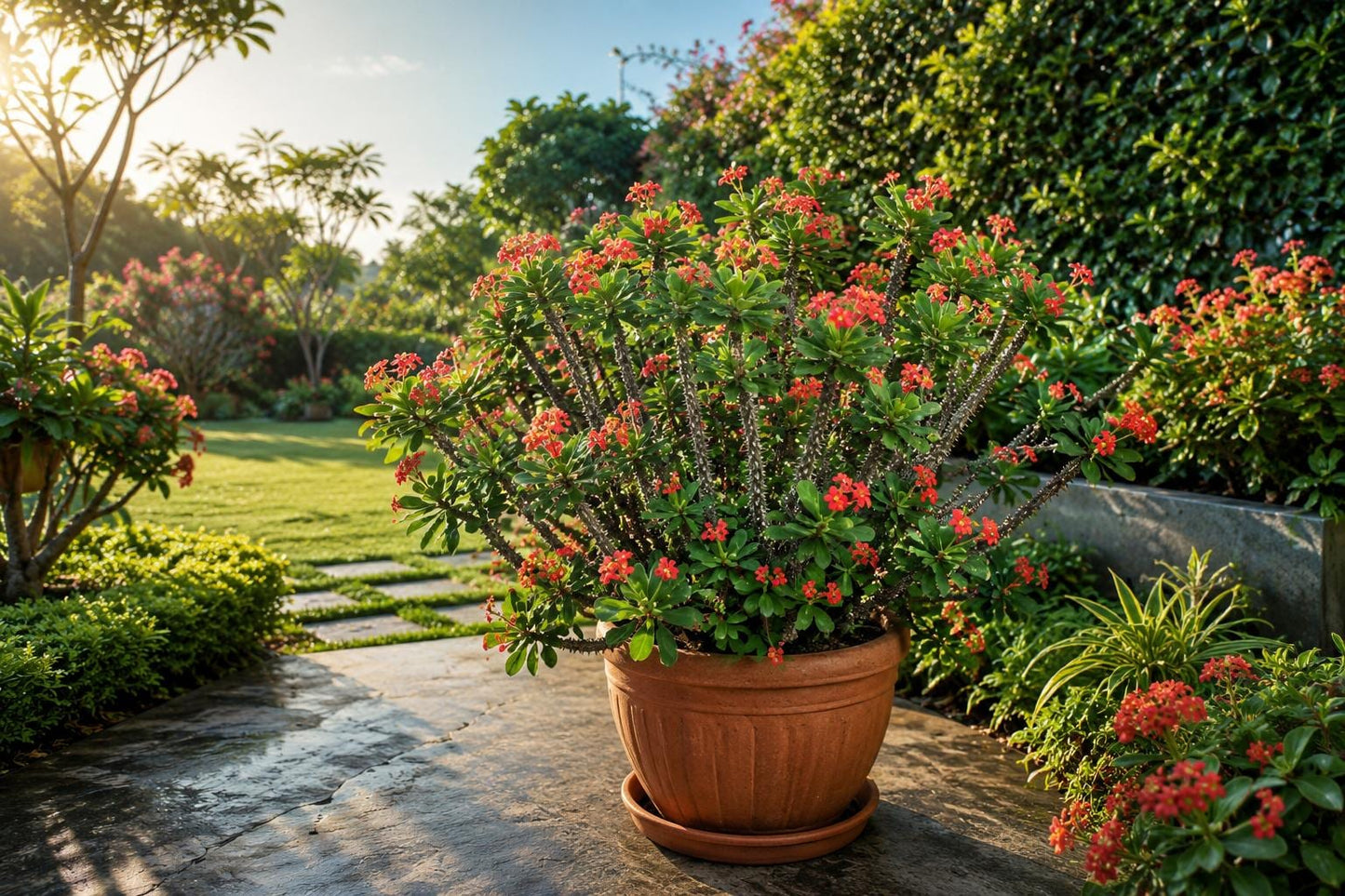 Crown of Thorns Starter Plant - Golden Bell Variety - Euphorbia milii - Low-Maintenance Indoor/Outdoor Blooming Succulent