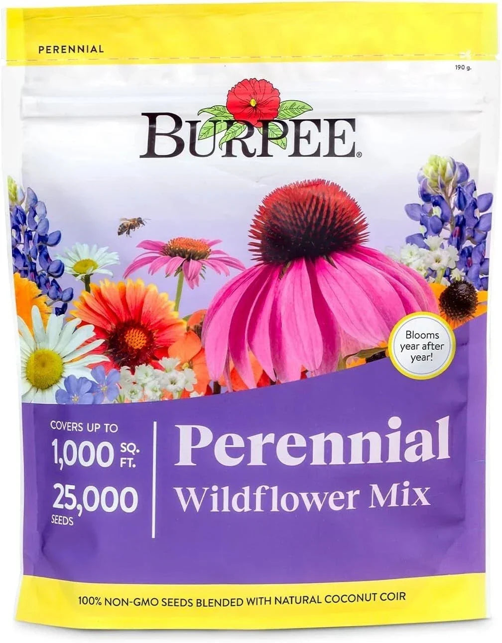 Wildflower Seed Mix 25000 Bulk Bag | 18 Non-GMO Varieties | Burpee Wildflower Mix | Pollinator Friendly Seeds