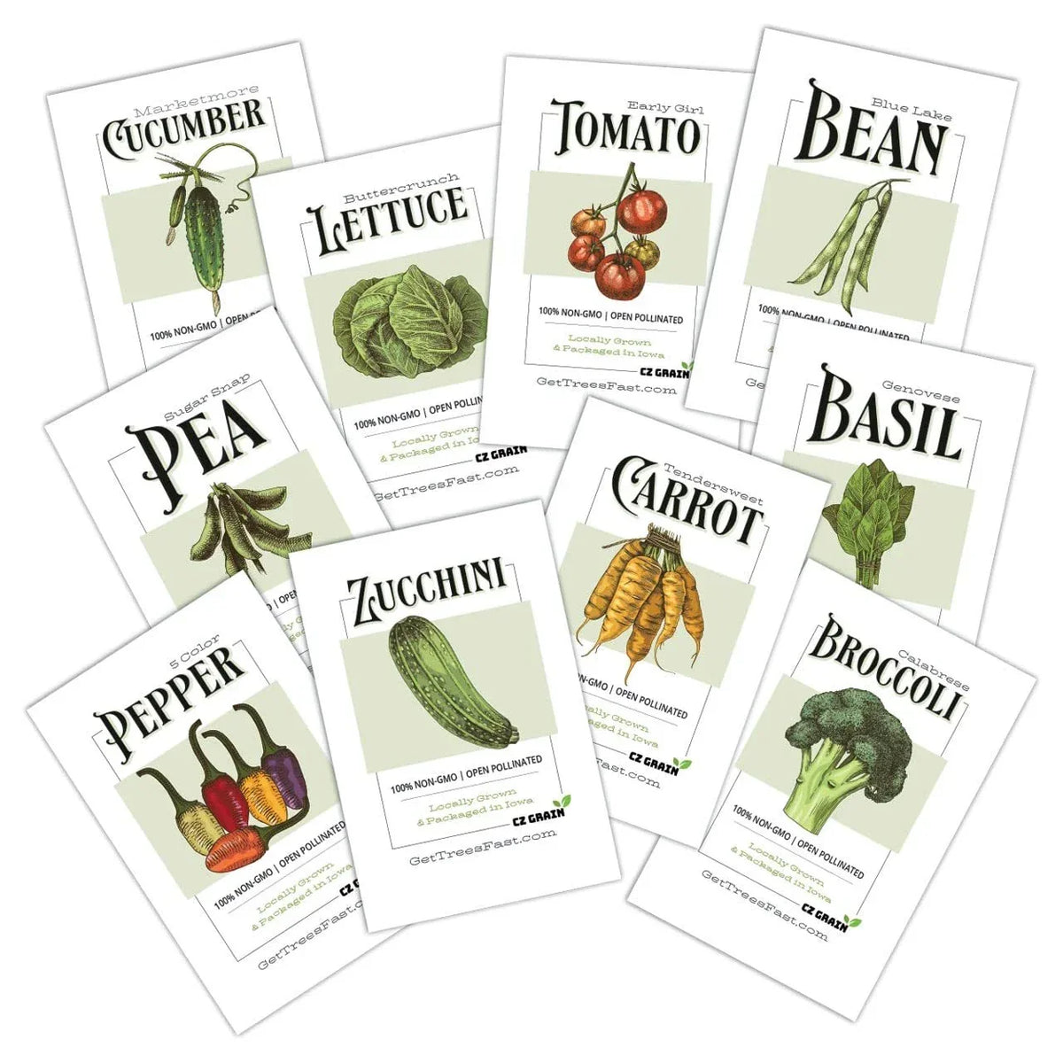 Vegetable Garden Seeds Collection 10 Pack - Organic Non-GMO Edible Varieties - Diverse Seeds for Home Gardening