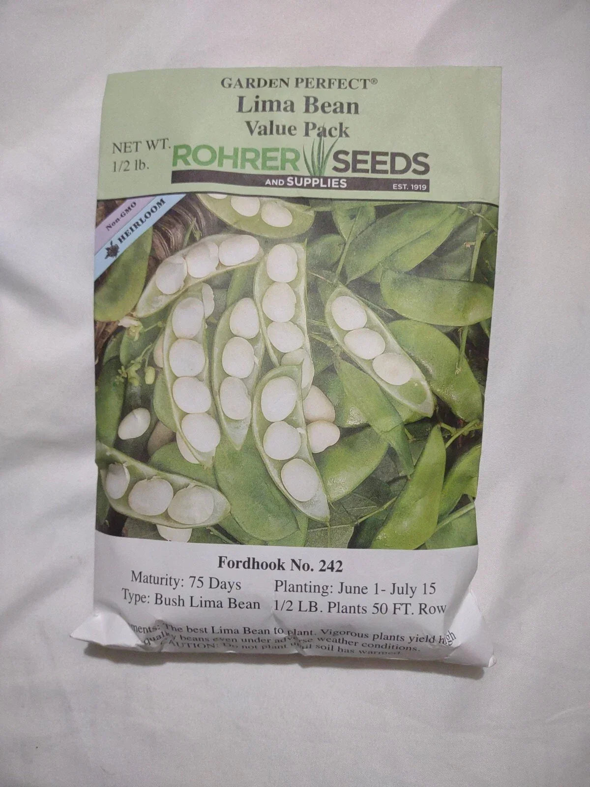 Lima Bean Seeds 1/2lb Heirloom Non-GMO Bush Type Phaseolus lunatus 75 Days Maturity for Home Garden