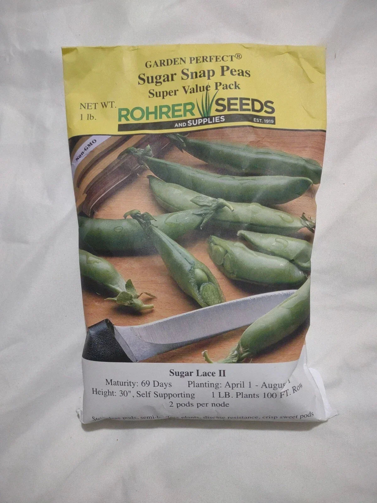 Sugar Snap Peas Seeds 1LB Non-GMO Roher Variety Pisum sativum var. macrocarpon Quick Harvest 69 Days Self-Supporting