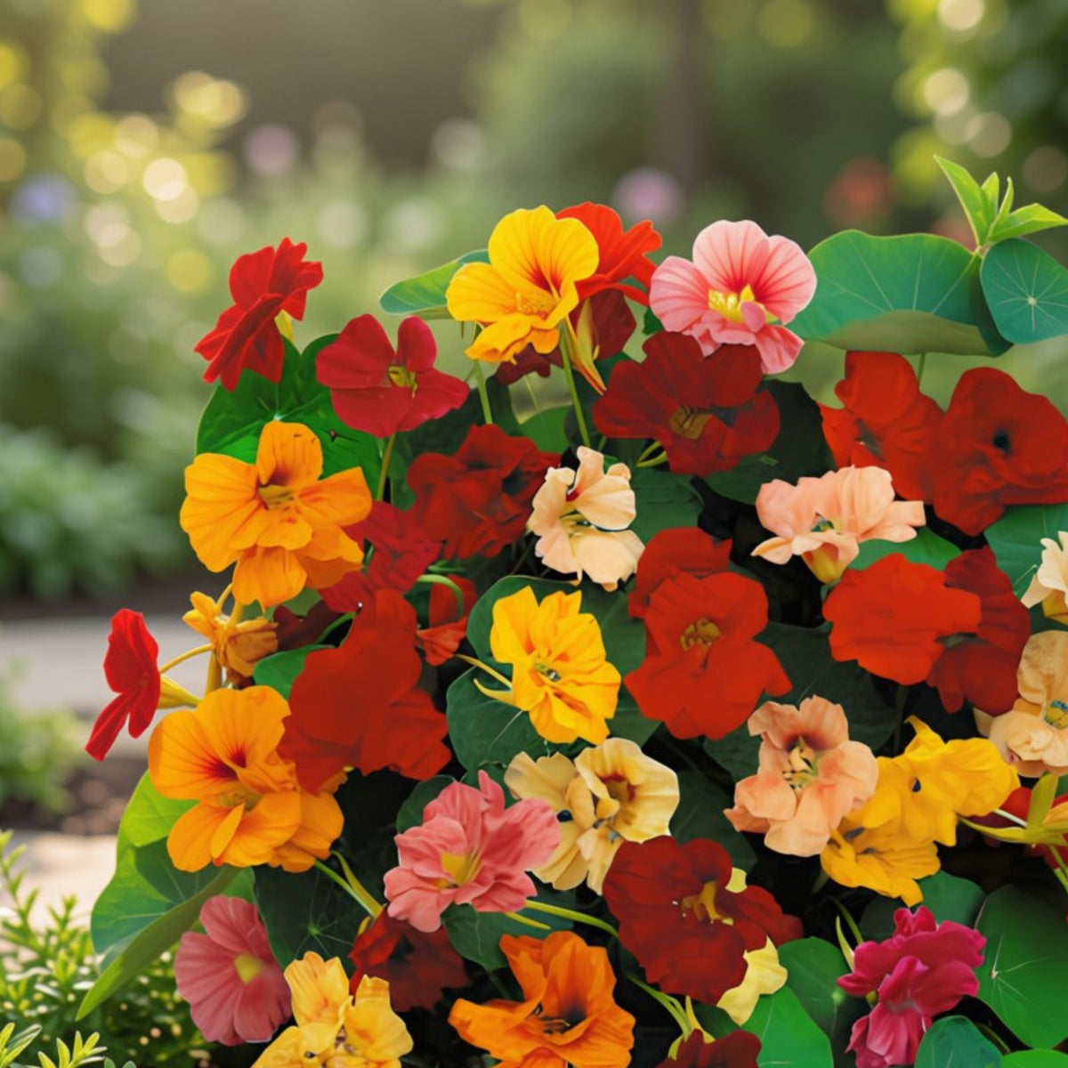 Nasturtium Seeds Jewel Mix Edible Flowers Tropaeolum majus 20 Seeds Compact Pollinator-Friendly Drought Tolerant Plant