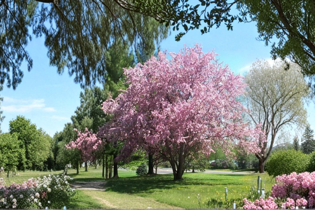Kwanzan Cherry Blossom Tree 4-6 Ft Live Plant – Pink Flowering Prunus serrulata Ornamental Garden Tree