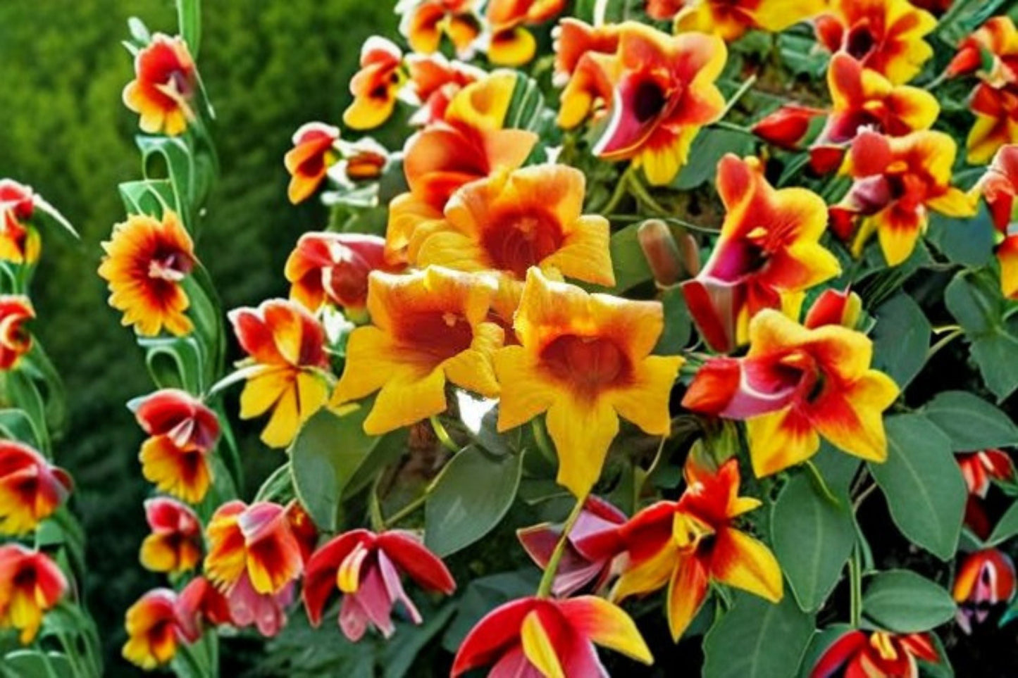 Gold & Crimson Crossvine Live Bare Root Plant - Bignonia capreolata Flowering Vine with Golden Yellow & Crimson Blooms