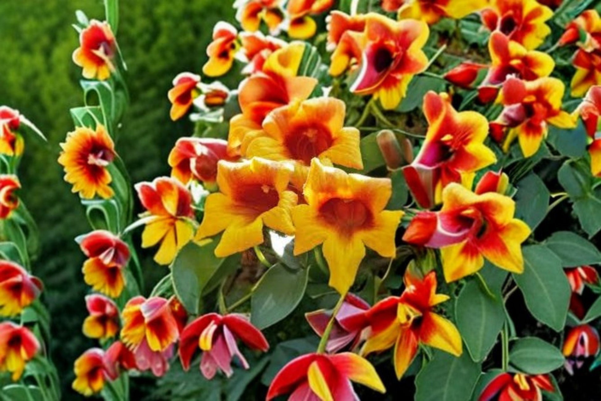 Gold & Crimson Crossvine Live Bare Root Plant - Bignonia capreolata Flowering Vine with Golden Yellow & Crimson Blooms