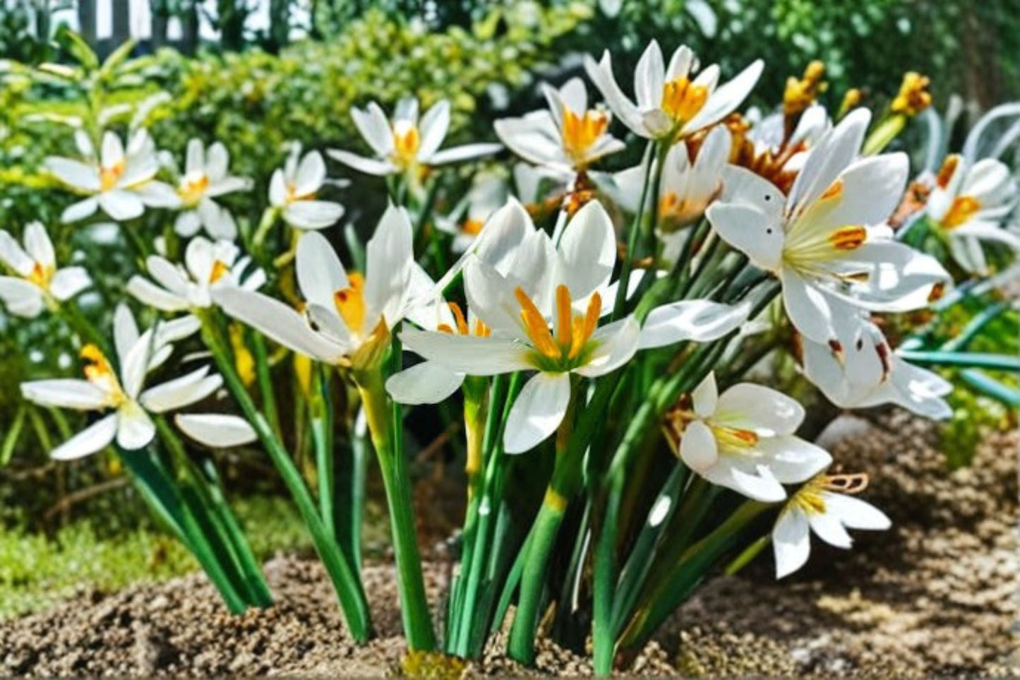 White Rain Lily Bulbs - 5 Live Bulbs - Zephyranthes candida - Elegant White Flowers for Borders & Containers