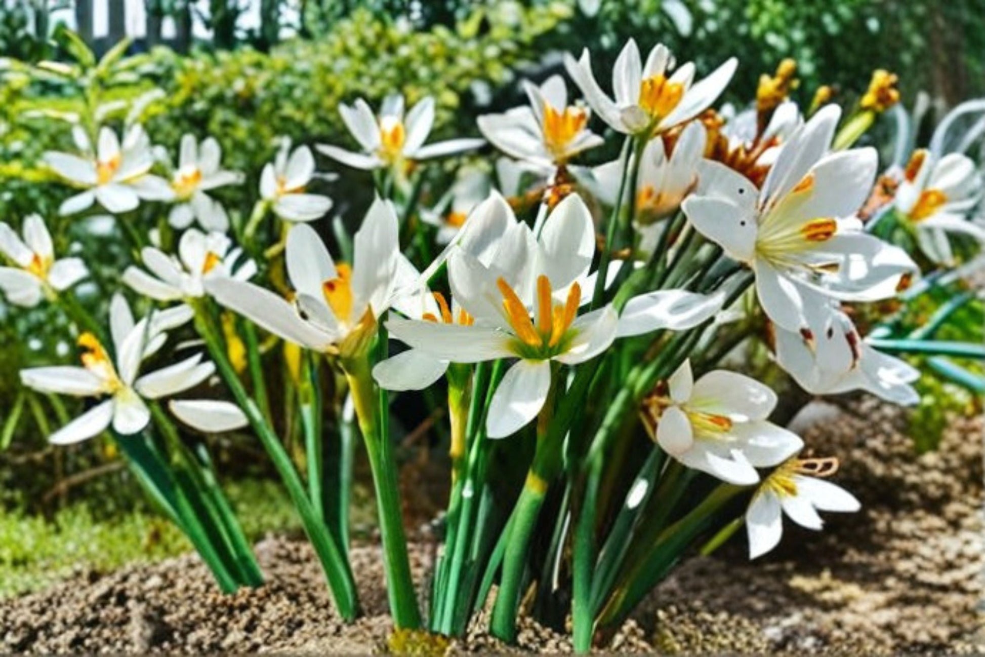 White Rain Lily Bulbs - 5 Live Bulbs - Zephyranthes candida - Elegant White Flowers for Borders & Containers