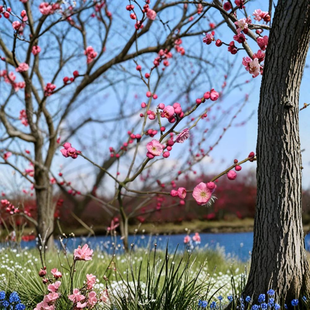 Mokel Japanese Flowering Apricot Tree - 30" Live Bare Root - Prunus mume - Early Pink Blooms - Ume Fruit Tree - 宫粉梅花