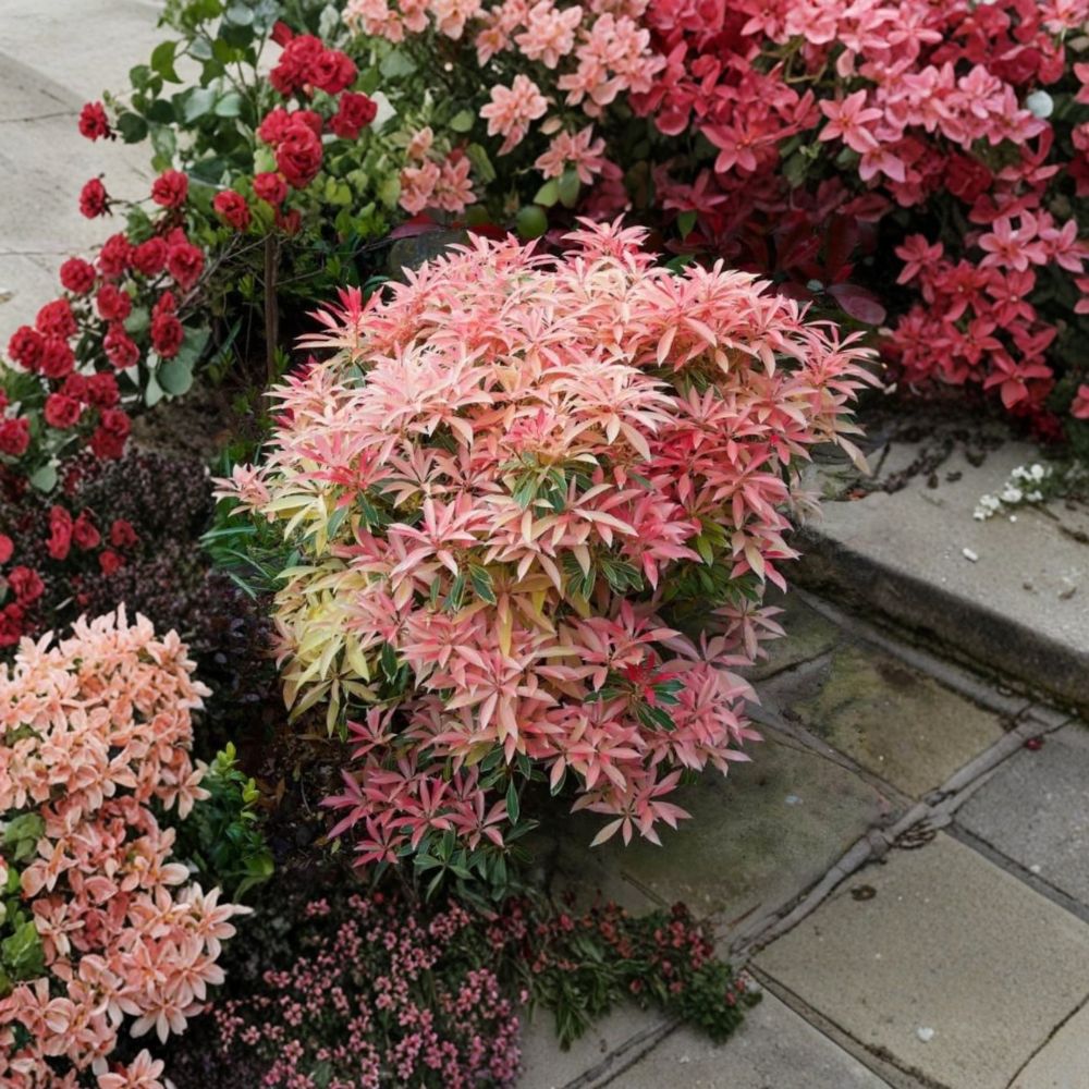 Pieris 'Flaming Silver' Shrub | #1 Container Plant | Variegated Japanese Andromeda | Evergreen with Red New Growth | Pieris japonica