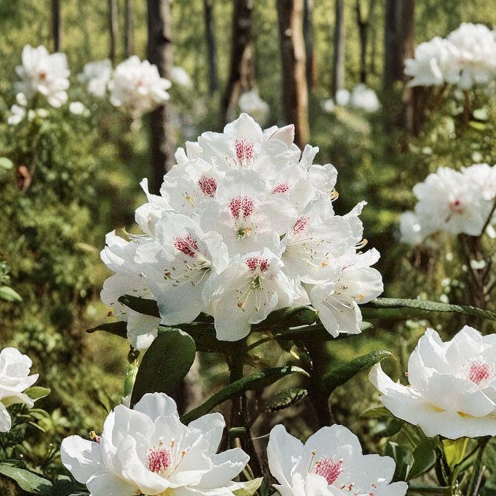 Compact Evergreen Rhododendron ‘Jolly Jim’ | White Spring Blooms | #3 Container Size | Pollinator Friendly | Rhododendron ‘Jolly Jim’