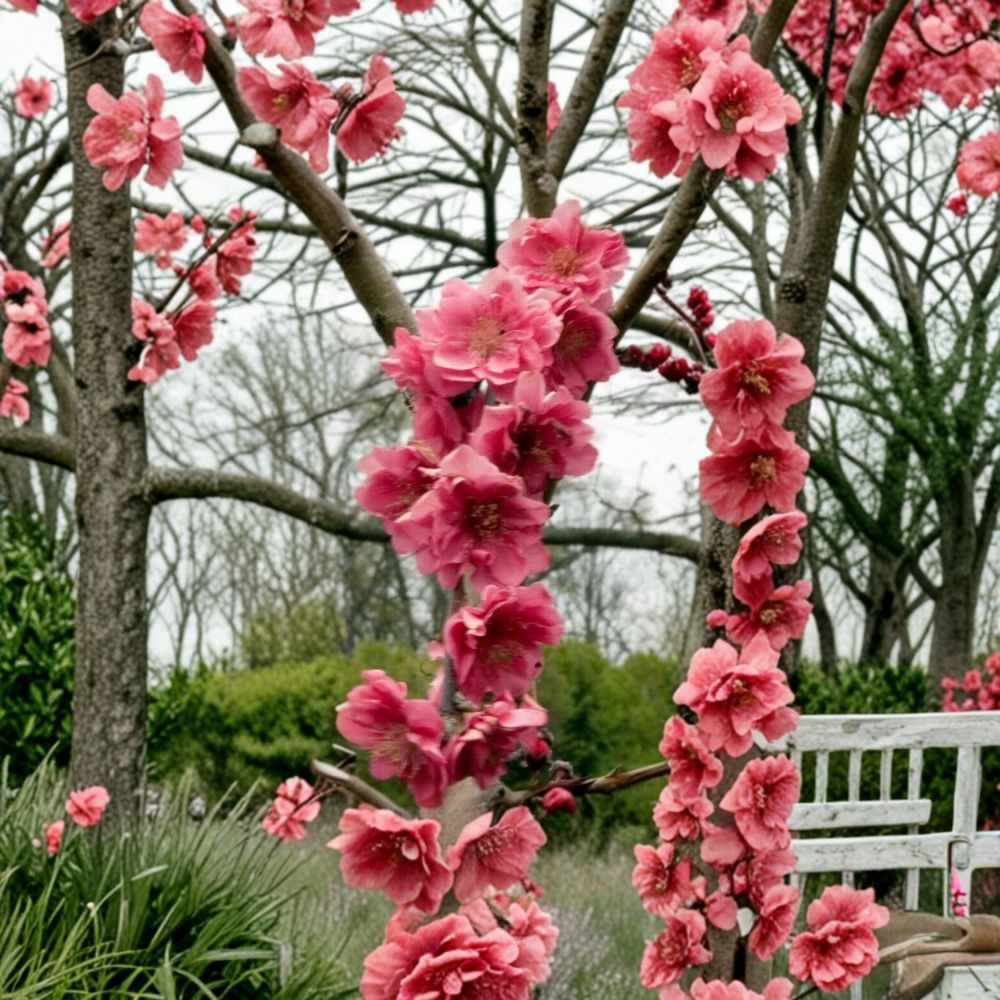 Crimson Cascade Weeping Flowering Peach Tree - 4-6 Ft Live Plant with Double Red Pink Blooms | Prunus persica 'Crimson Cascade'