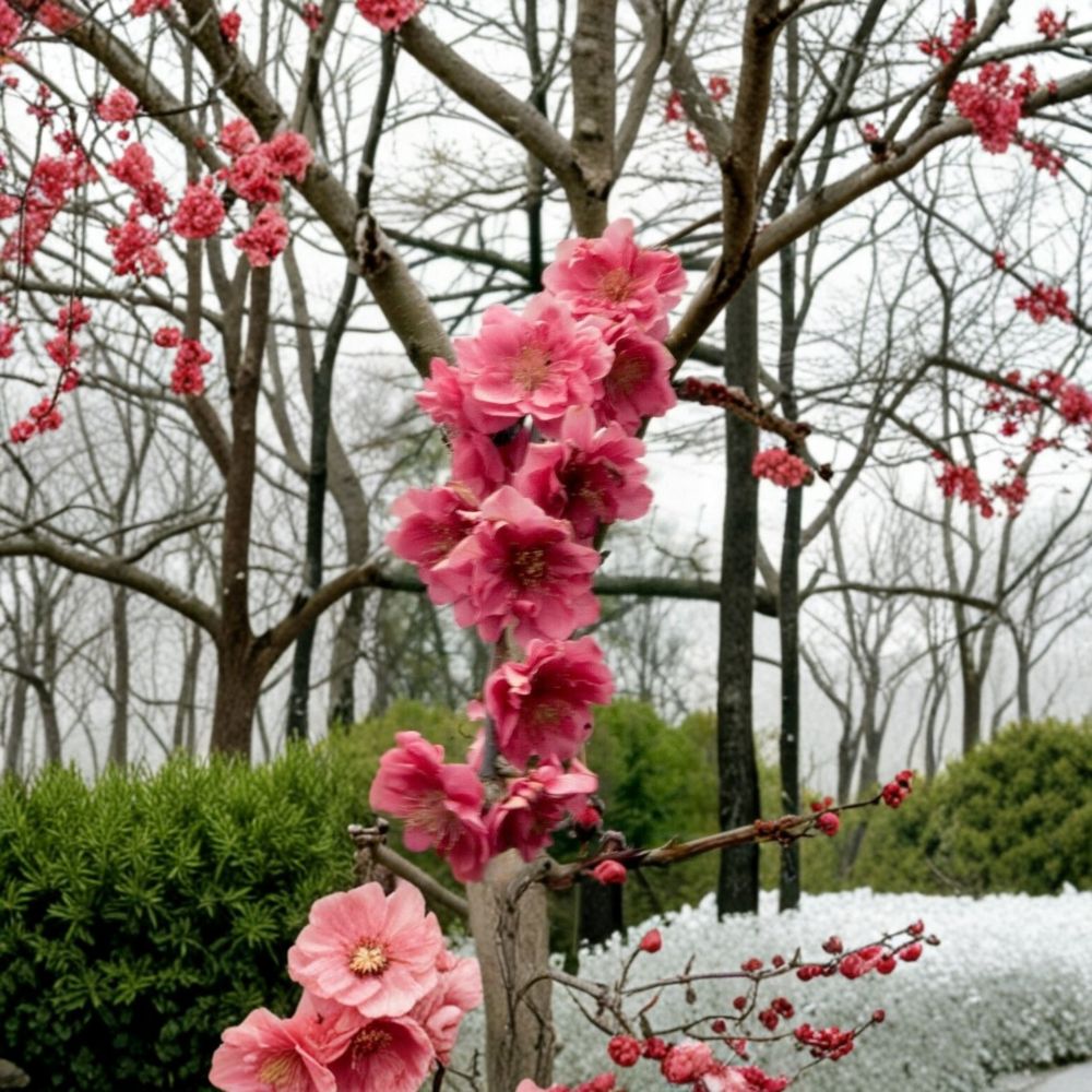 Crimson Cascade Weeping Flowering Peach Tree | Live Tree | Prunus persica | 4–6 Feet Tall | Ornamental Tree with Pink Blooms