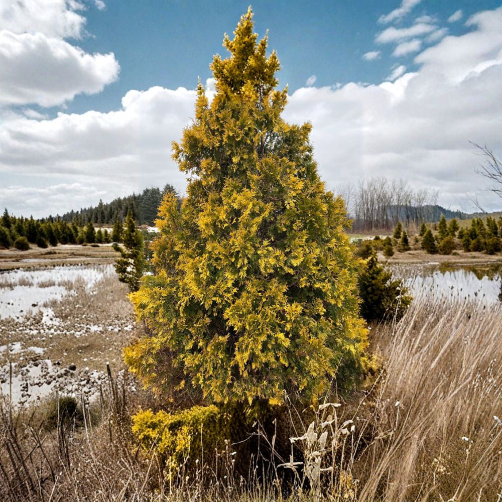 Live Sunkist Arborvitae Plant - Quart Pot - Golden Evergreen Conifer - Thuja occidentalis - Vibrant Yellow Foliage