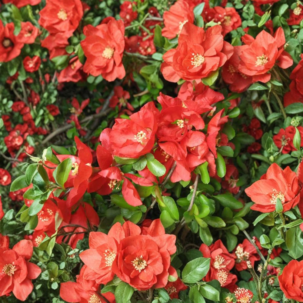 Red Flowering Quince Live Plant | 2 Gallon Pot | Chaenomeles x superba 'Texas Scarlet' | Hardy Spring Blooms | Flowering Shrub