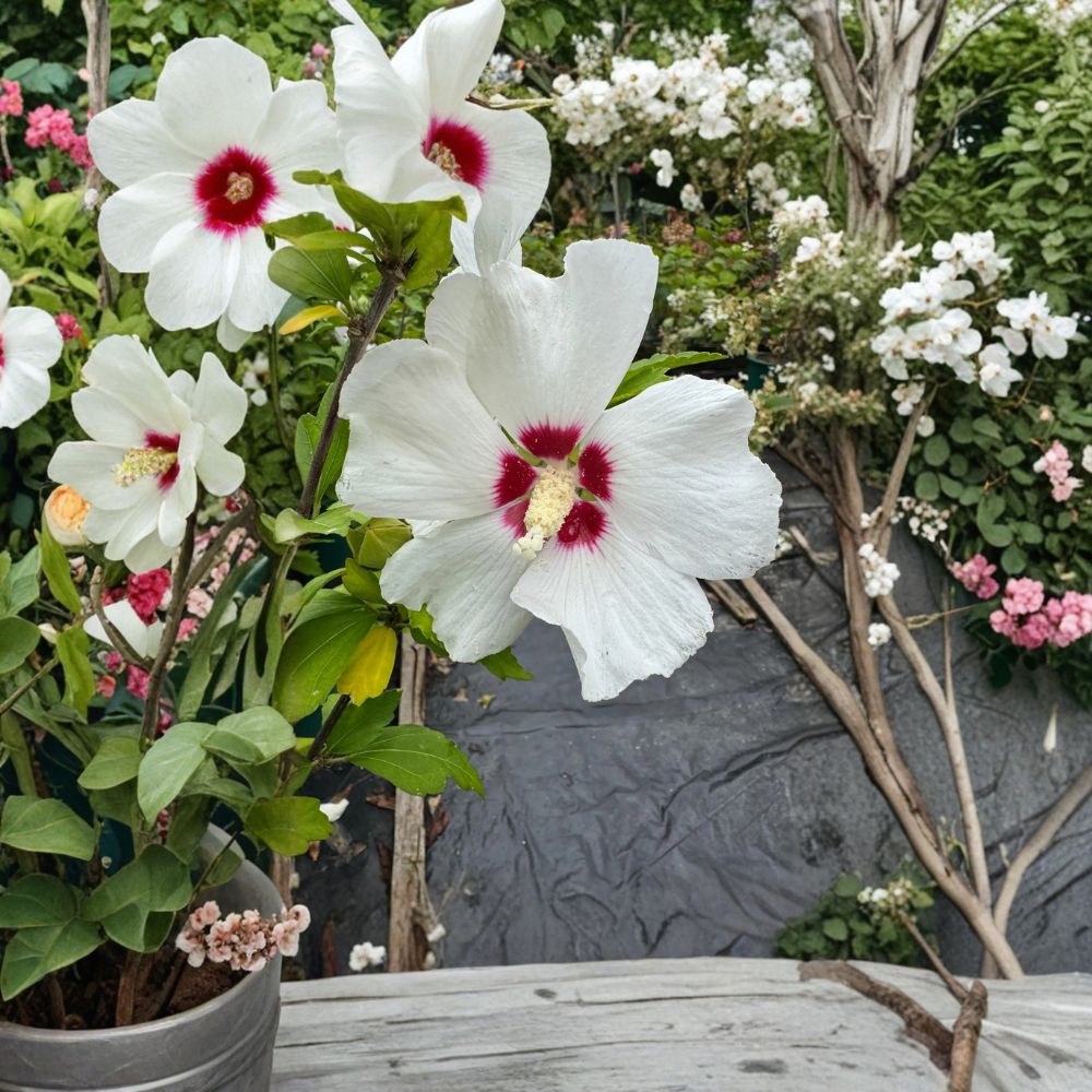 Red Heart Rose of Sharon Plant | 2 Gallon Pot | White Flowers with Red Centers | Hibiscus syriacus 'Red Heart'