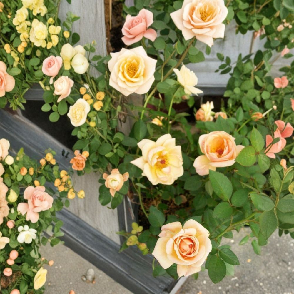 Southern Peach Rose Live Plant - 5 Gallon Miniature Apricot Yellow Blooms - Rosa hybrid 'Southern Peach' - Easy to Grow