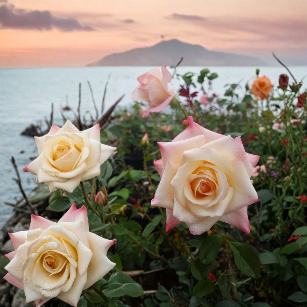 Peace Rose Live Plant | 2 Gallon Hybrid Tea Rose | Yellow Blend with Pink Edges | Rosa 'Peace' | Large Fragrant Blooms