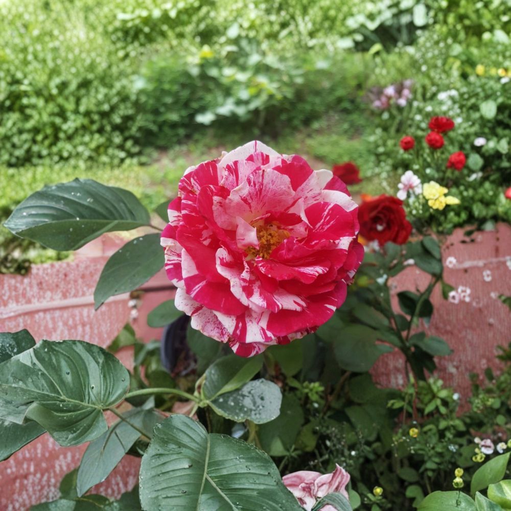 Scentimental Floribunda Rose 3 Gallon Live Plant | Red & Creamy White Striped Blooms | Rosa 'Scentimental' | Fragrant Rose Bush