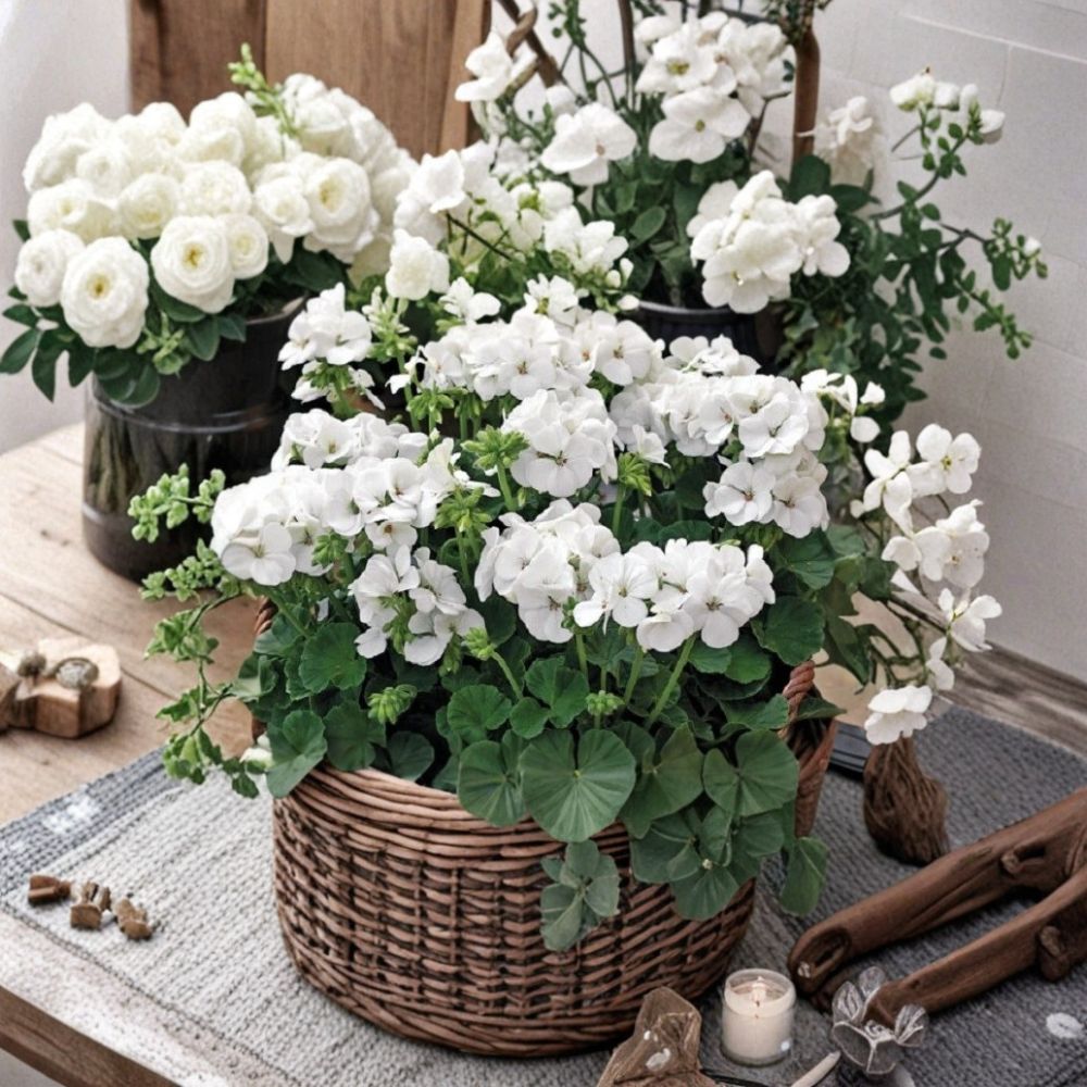 MultiBloom White Geranium Seeds – 15 Film Coated Seeds | Pelargonium x hortorum | Patio & Container Friendly