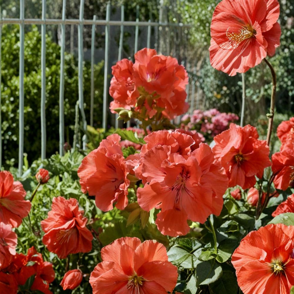 Double Red Orange Geranium Plants - 2 Rooted Pelargonium Starters - Vibrant Flowering Perennials for Pots & Containers