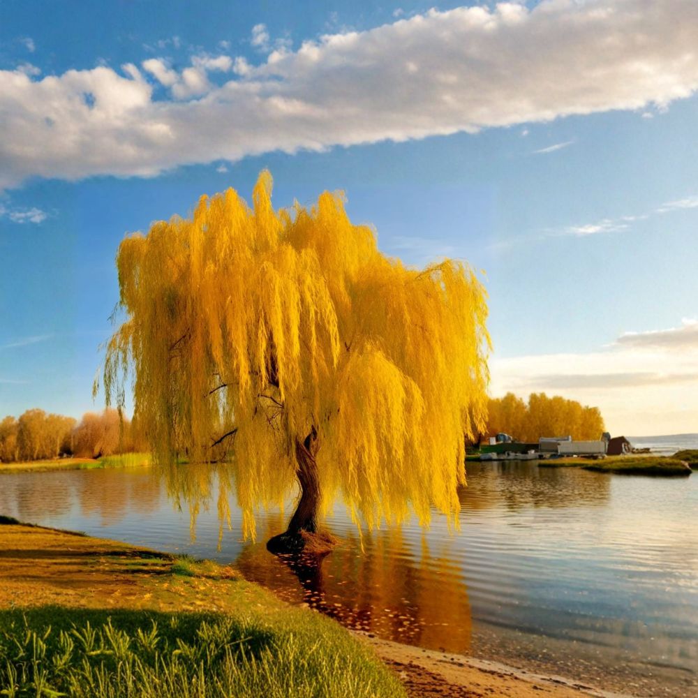 Golden Weeping Willow Tree Live Plant | Salix babylonica | Fast Growing Ornamental Bonsai | Elegant Weeping Form