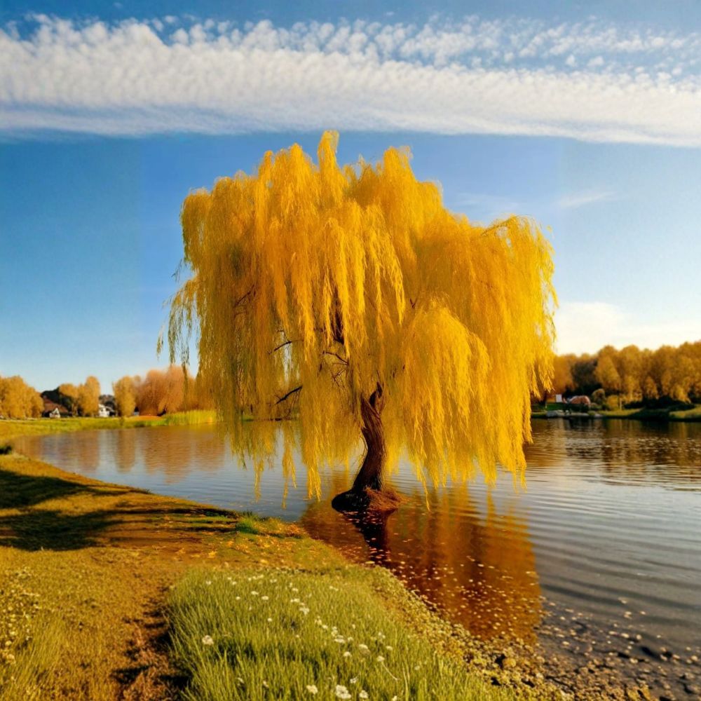 Golden Weeping Willow Tree | 3 Ft Live Potted Plant | Salix babylonica | Fast Growing Ornamental | Cascading Branches for Garden