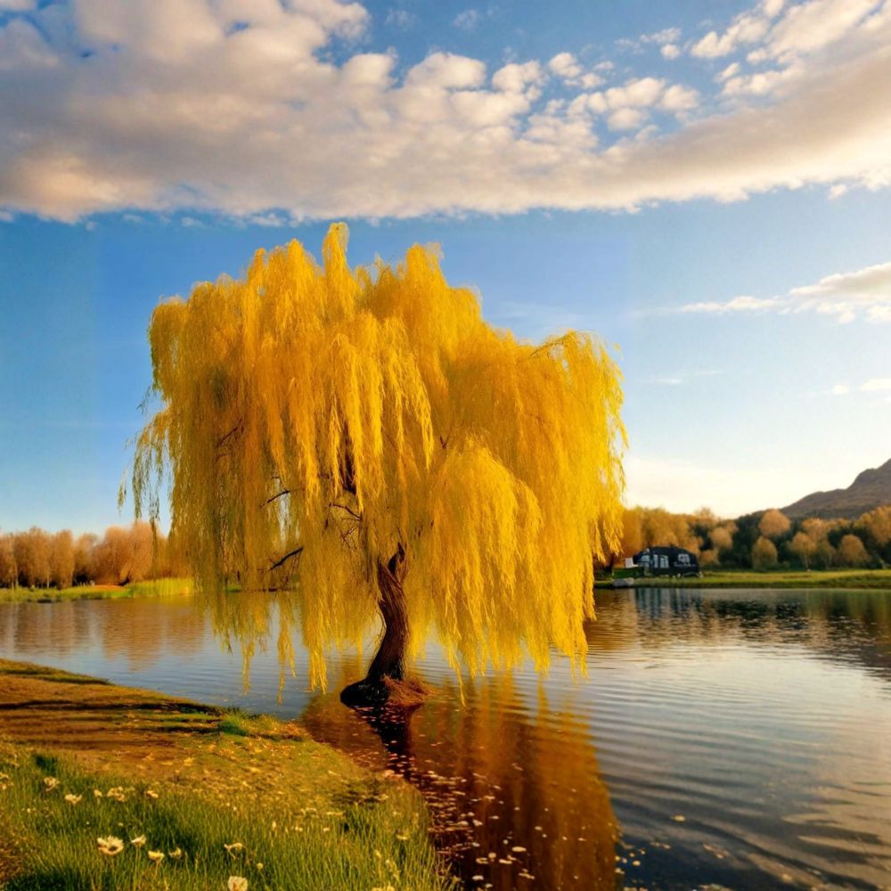 Golden Weeping Willow Live Potted Tree | Bonsai Style | Fast Growing Ornamental | Salix babylonica | Cascading Branches