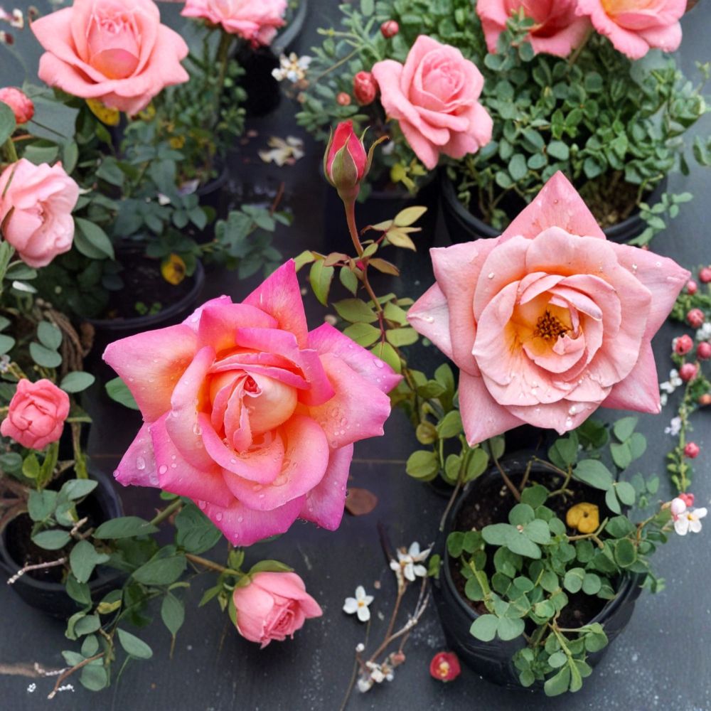 Broadway Hybrid Tea Rose Bush - 5 Gallon Live Plant with Golden Yellow & Pink Blooms - Rosa Hybrid Tea 'Broadway'