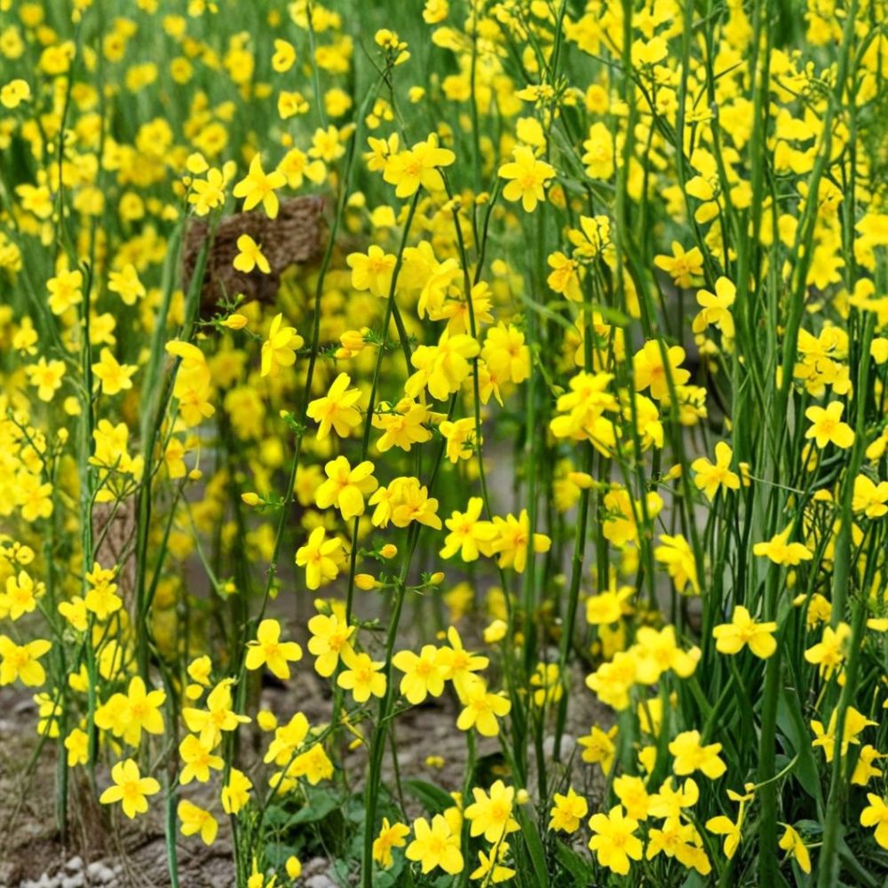 Winter Jasmine Live Plants Set of 2 Bare Root 6–8 Inch Yellow Blooms Jasminum nudiflorum Cold Hardy Shrub