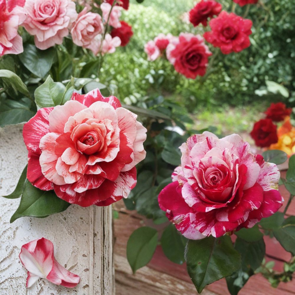 Scentimental Floribunda Rose Plant - 1 Gallon - Red & Cream Striped Blooms - Rosa Hybrid 'Scentimental' - Fragrant Double Flowers