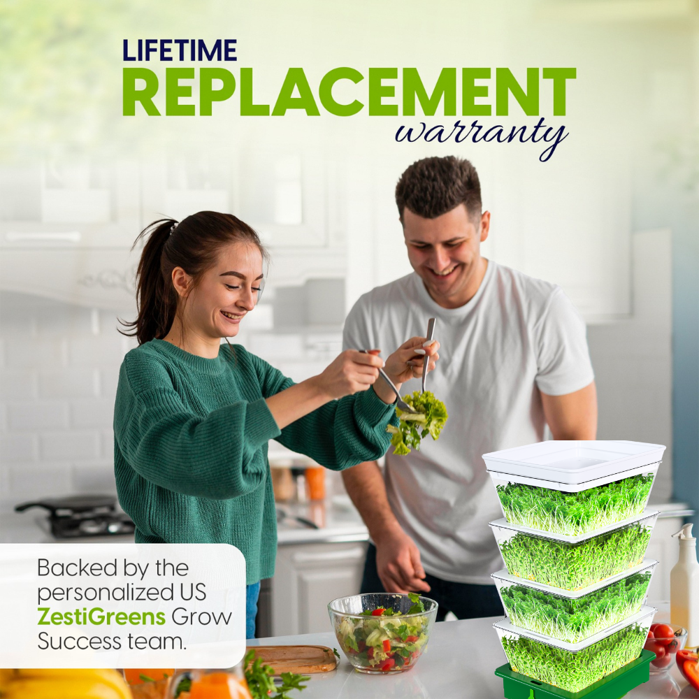 ZESTIGREENS Tiered Sprouting Kit with Drain Spout – Stackable Seed Sprouter Trays for Growing Fresh Sprouts at Home – BPA-Free, Easy Rinse & Drain System
