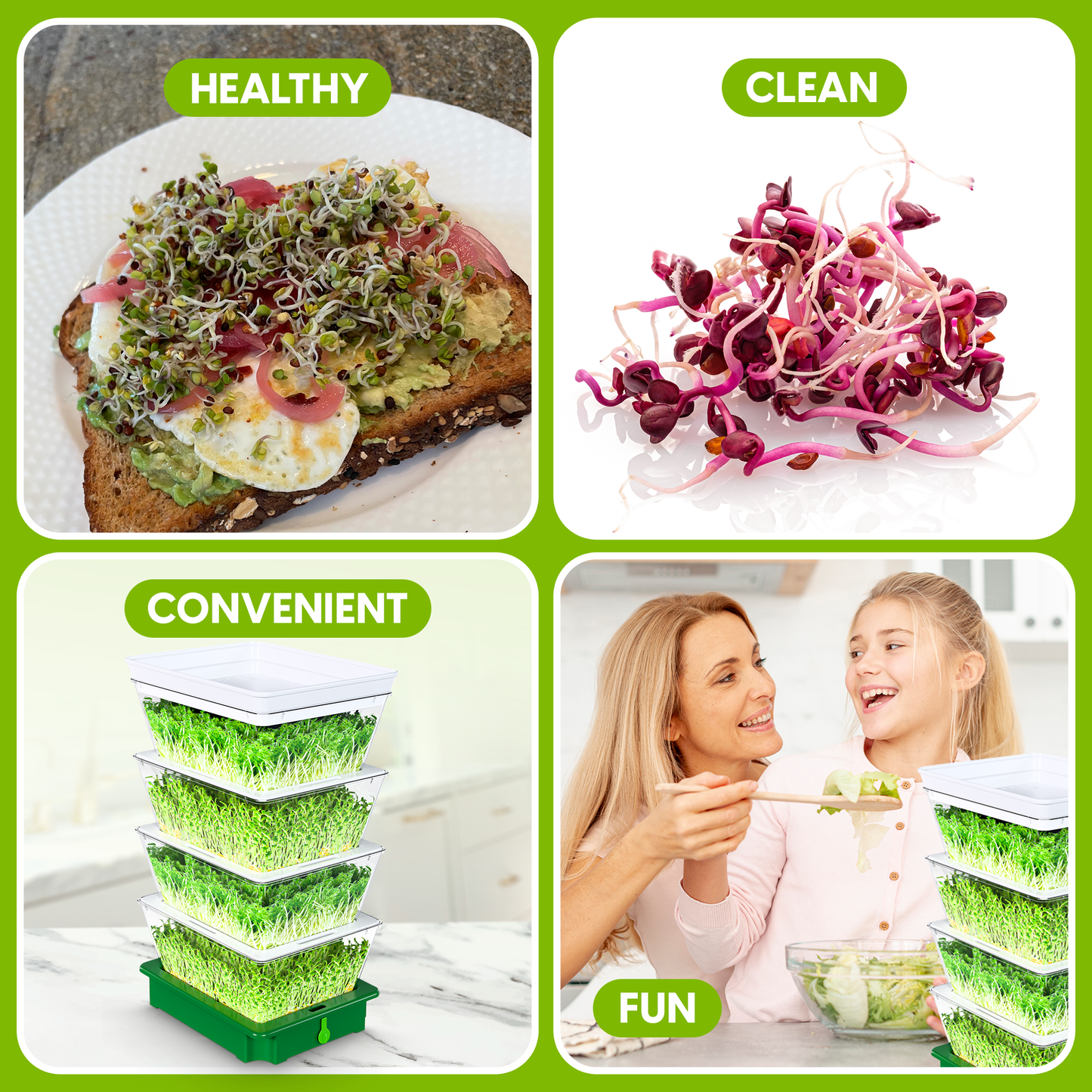 ZESTIGREENS Tiered Sprouting Kit with Drain Spout – Stackable Seed Sprouter Trays for Growing Fresh Sprouts at Home – BPA-Free, Easy Rinse & Drain System