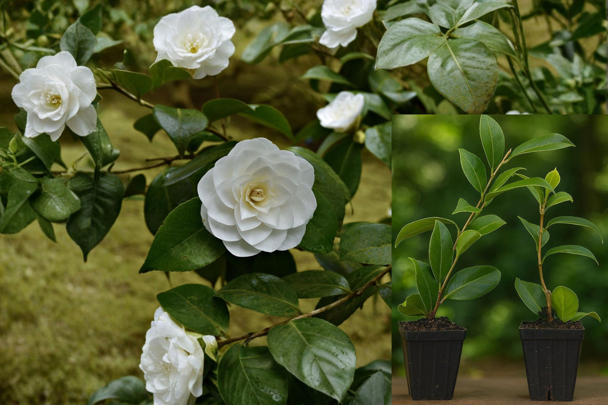 Camellia Japonica White by the Gate, Live White Camellia Plant, Rooted Starter in 3 Inch Pot