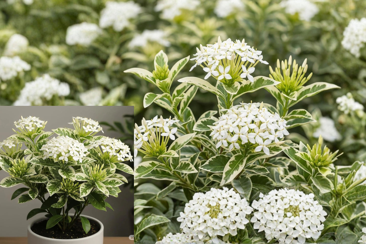 Ixora 'Thai Snow' Live Flowering Plant – 4–8" Tall – No Pot