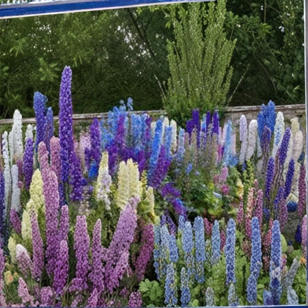 Mixed Delphinium Flower Seeds - 100+ Seeds - Vibrant Blue, Purple, White - Delphinium spp. - Ideal for Borders and Cutting Gardens